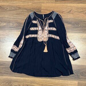 Free People Wind Willow Embroidered Peasant Mini Dress Women Size XS Lined